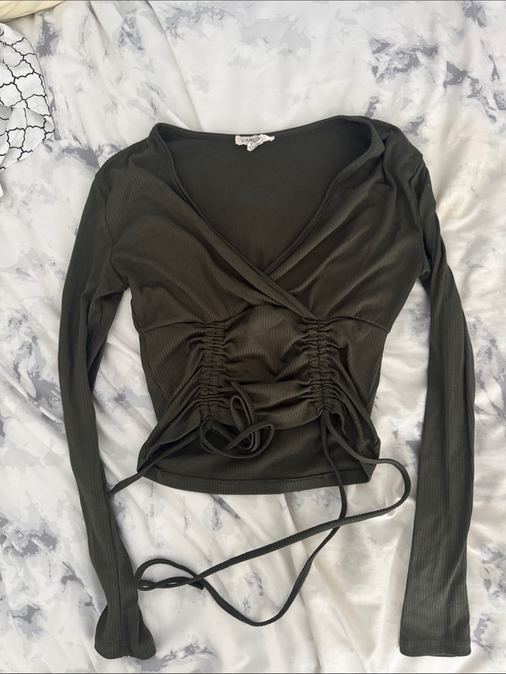 Olive Green Ruched Long-Sleeve Top